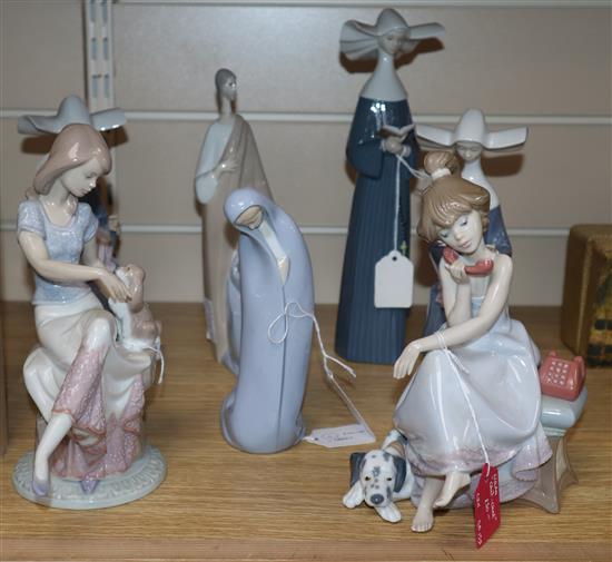 Three Lladro nuns, Picture Perfect, Cute Chap, Madonna and Religious family tallest 27cm